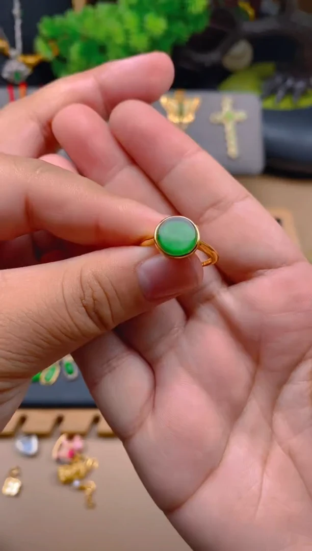 银S925镶嵌戒指翡翠无事牌戒指