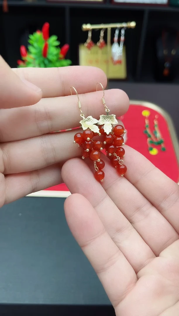 【闪购商品】南红玛瑙耳饰银S925镶嵌207000
