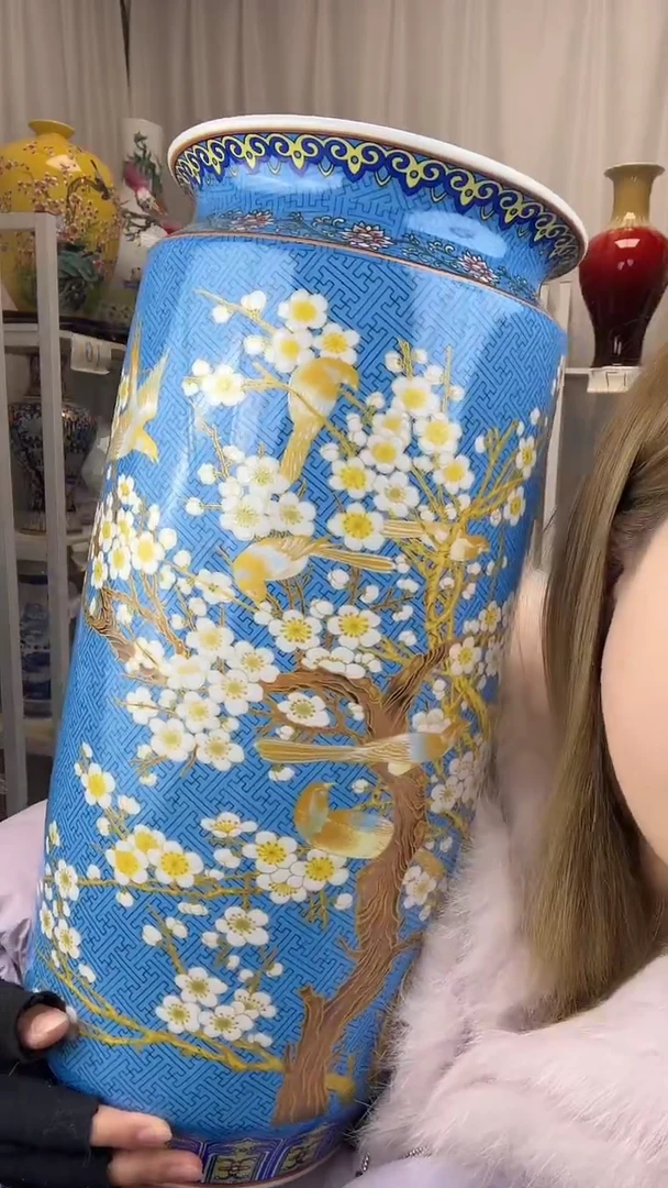 摆件陶瓷景德镇珐琅彩画卷筒高45