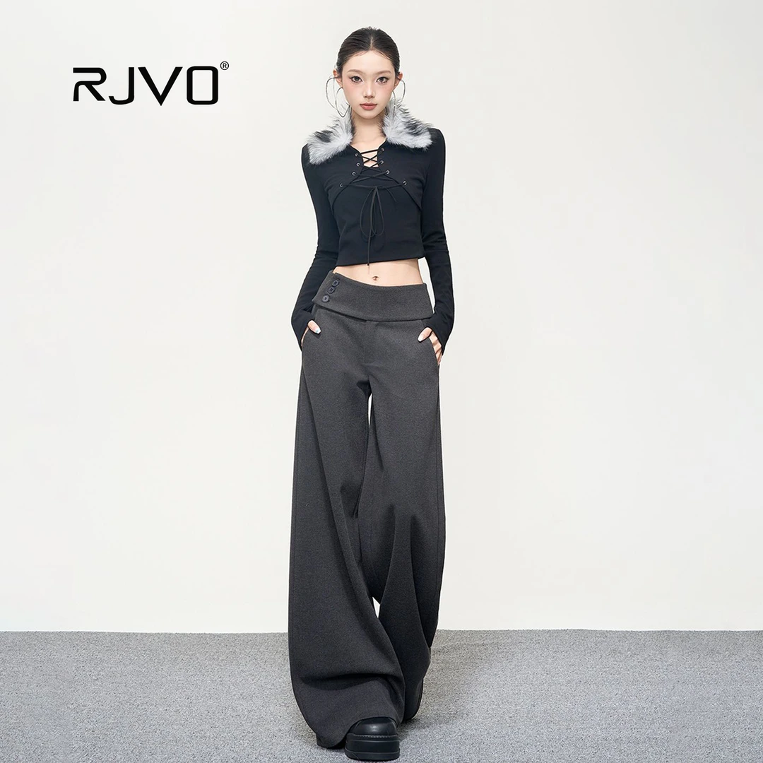 RJVO秋冬新款侧腰纽扣显腰线通勤休闲裤垂感百搭显瘦西裤