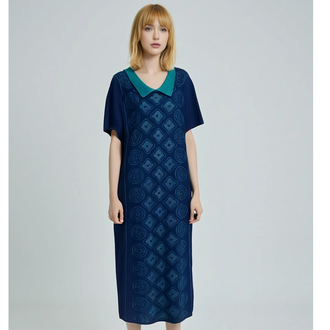 普拉那 380  原创设计欧美新款轻奢百搭翻领中长款连衣裙