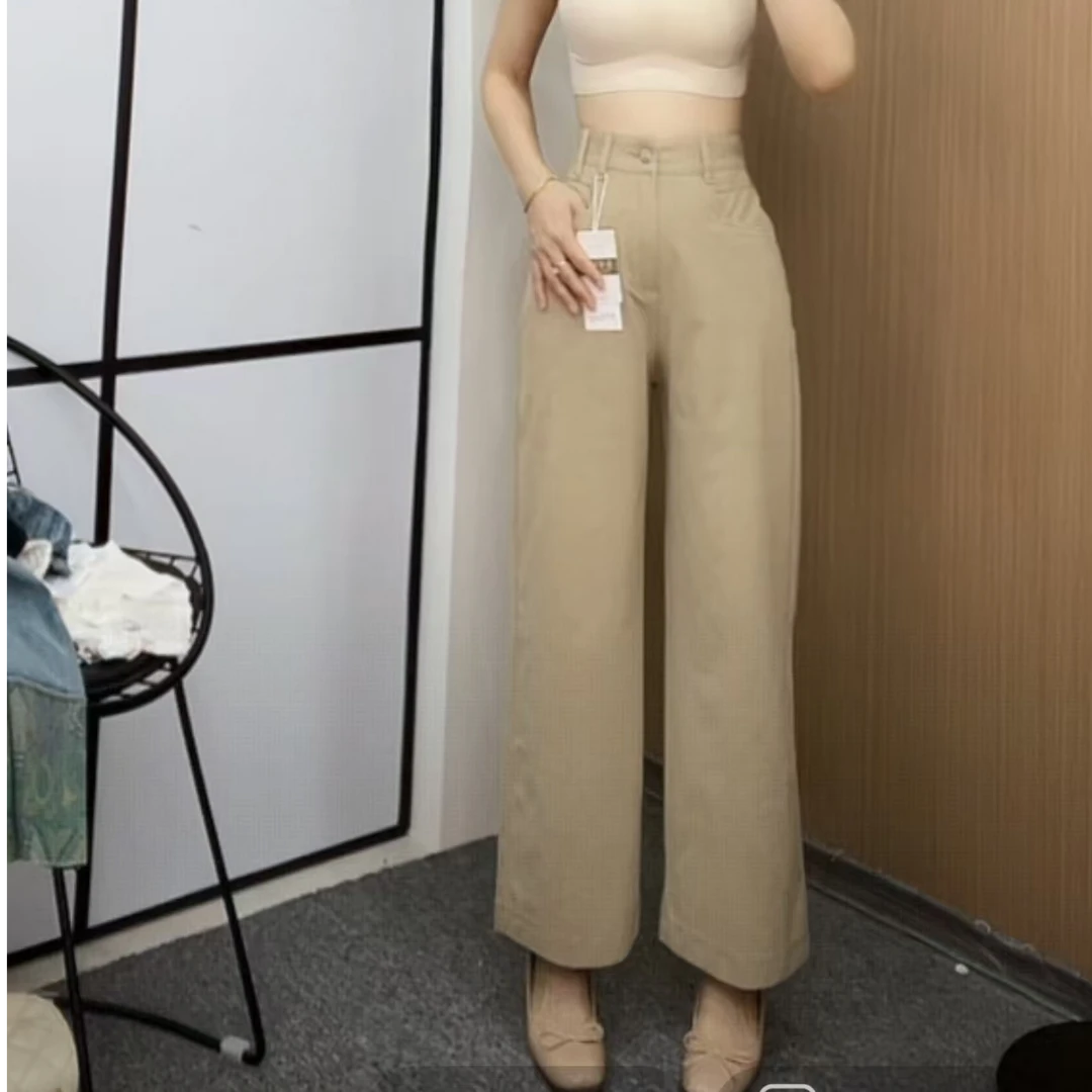 夏季新款半松紧高腰直筒阔腿九分裤女5093# 裤长90