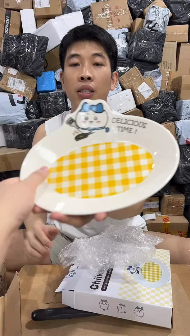 瓷片原盒小八格子餐盘