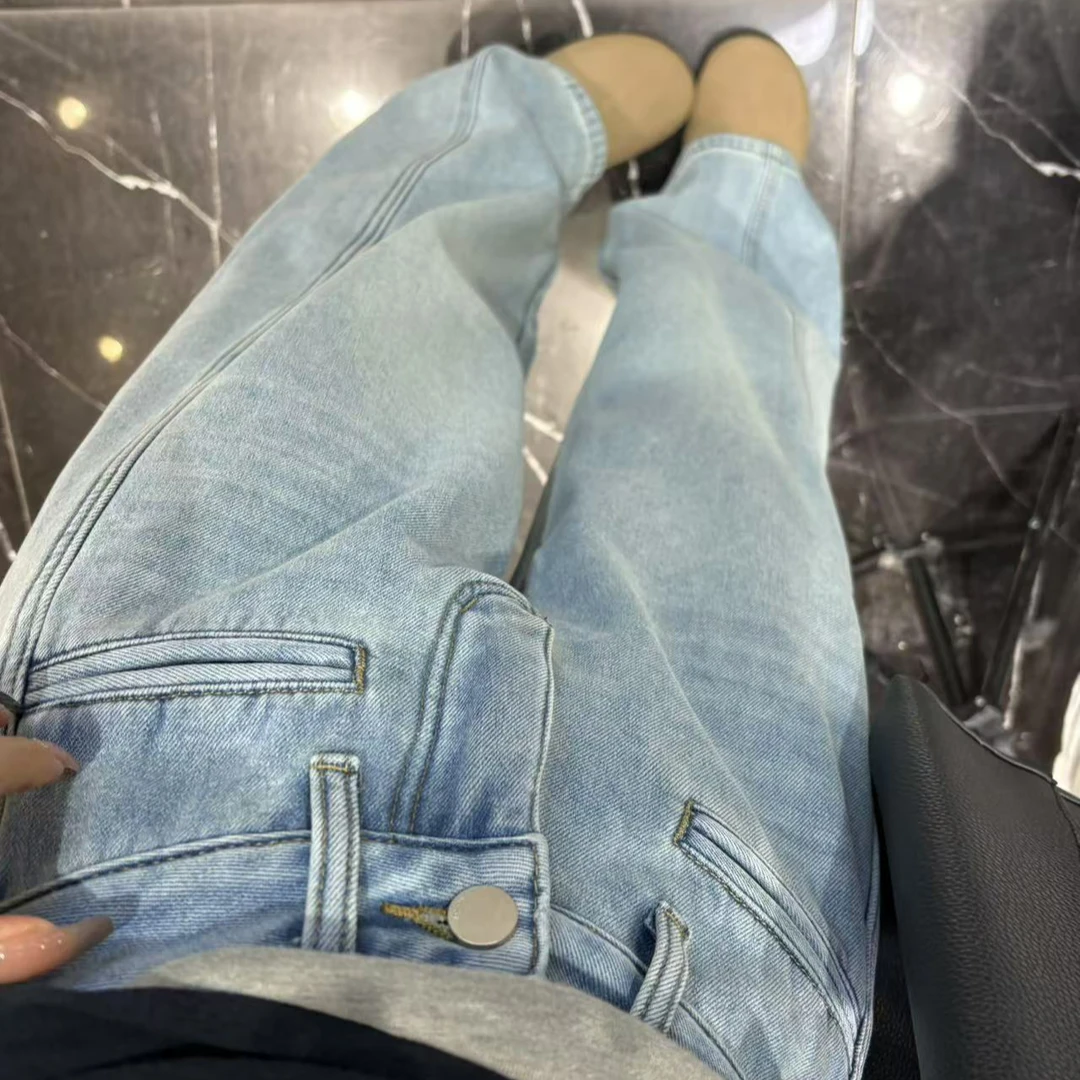 YOYO自制【双口袋】加绒显瘦复古水洗牛仔拖地阔腿裤