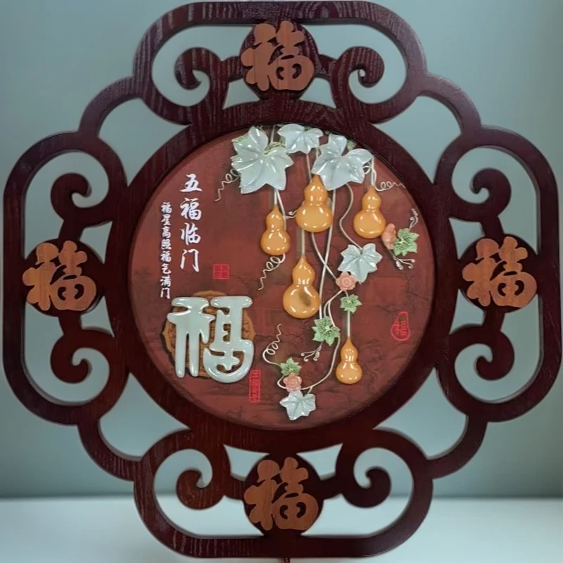 五福临门福多78*78【78788】玉石装饰画餐厅床头客厅玄关办沙发