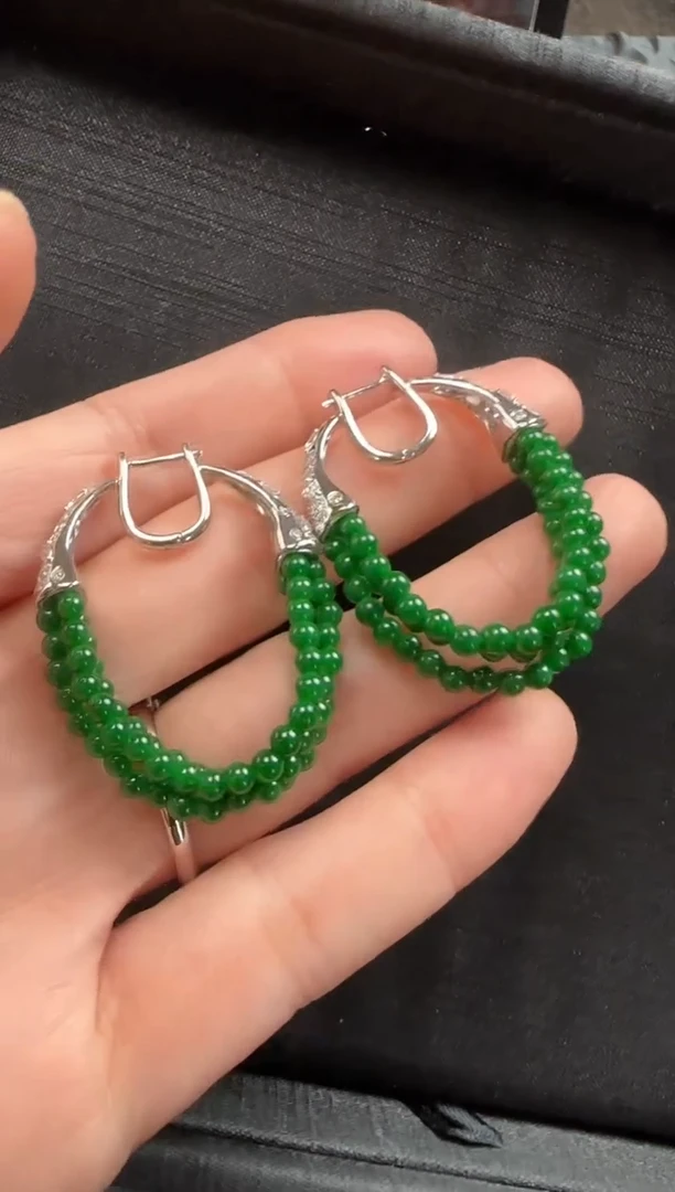 18K金镶嵌翡翠耳饰354玉珠一对