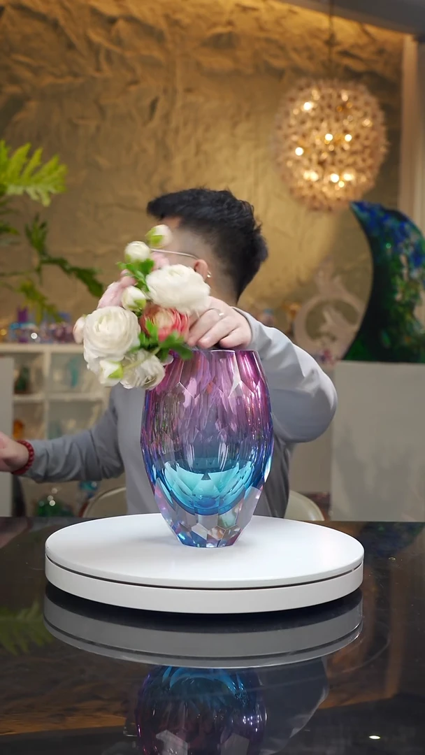 手工艺品琉璃金红蓝切面设计款花器64号