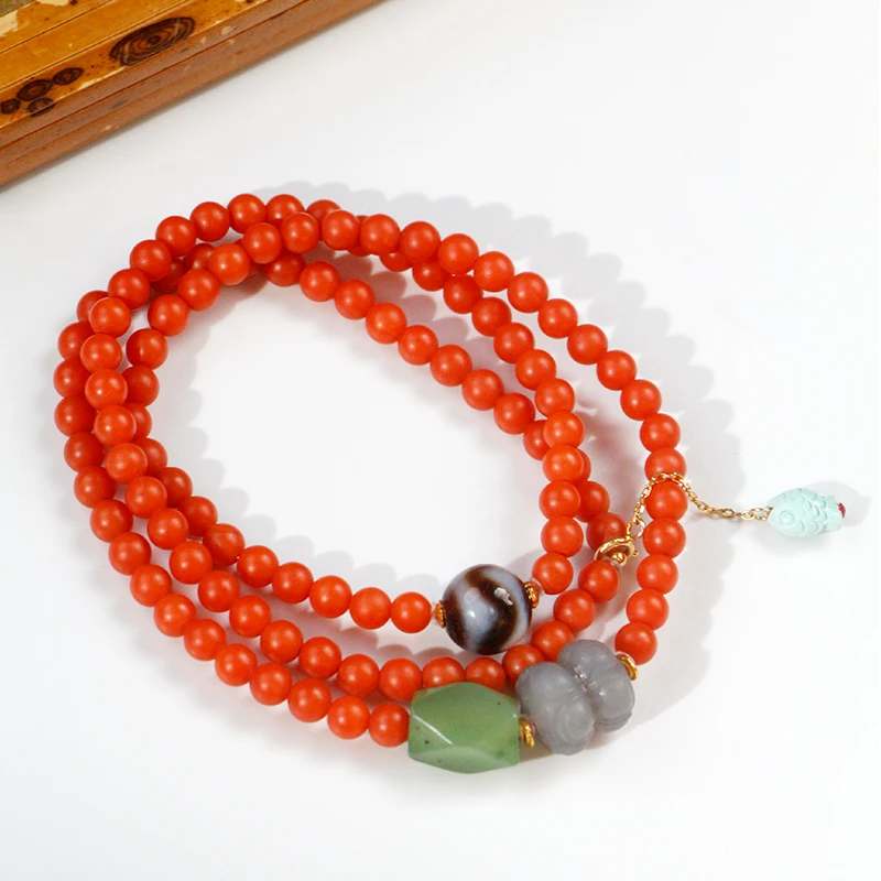 宝山南红和田玉多圈手串项链5mm