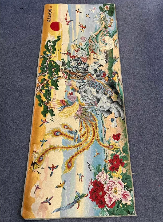 绣品 金线《百鸟朝凤》尺寸1.6米*0.6米软片无装裱