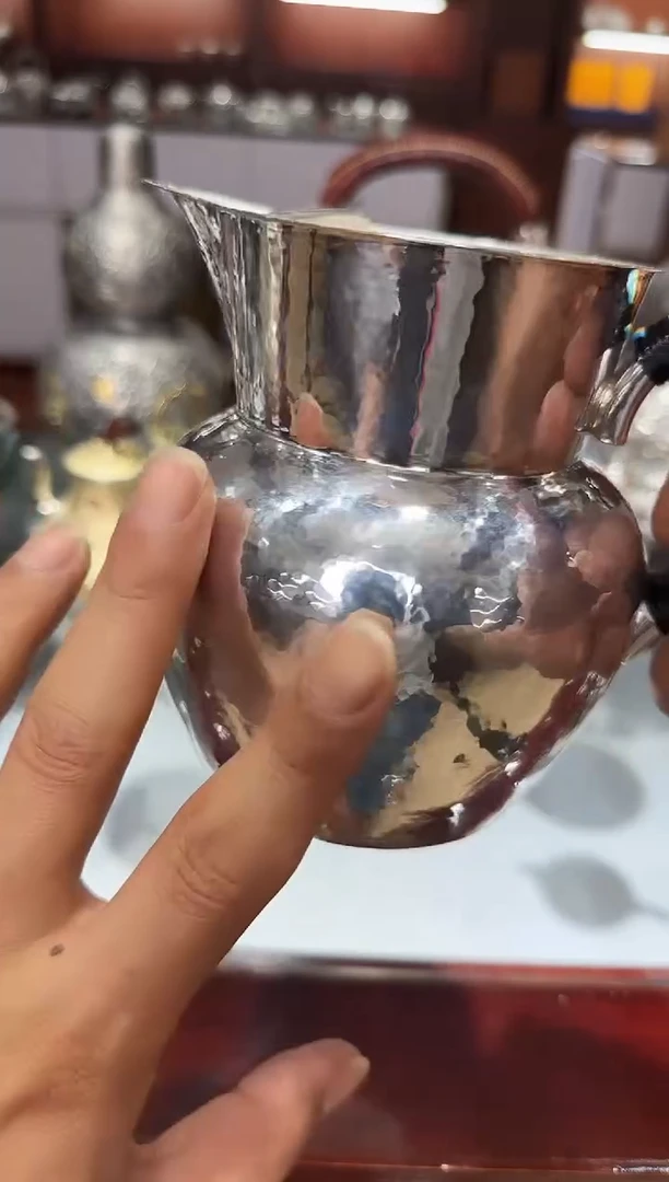 足银999精工手工镜面锤纹素面煮茶器