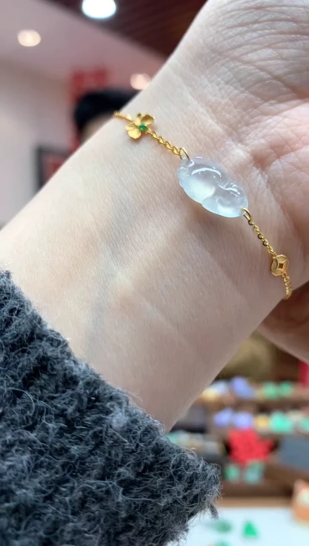 【闪购商品】翡翠手链18K金镶嵌手链