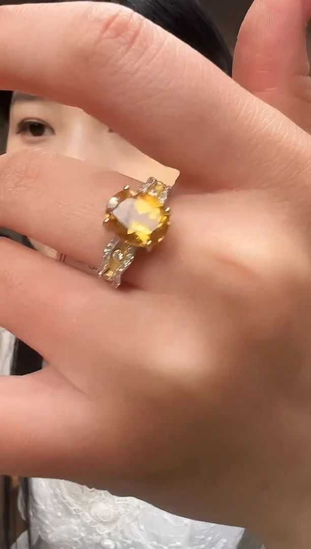银S925镶嵌戒指黄晶26【主石5ct】