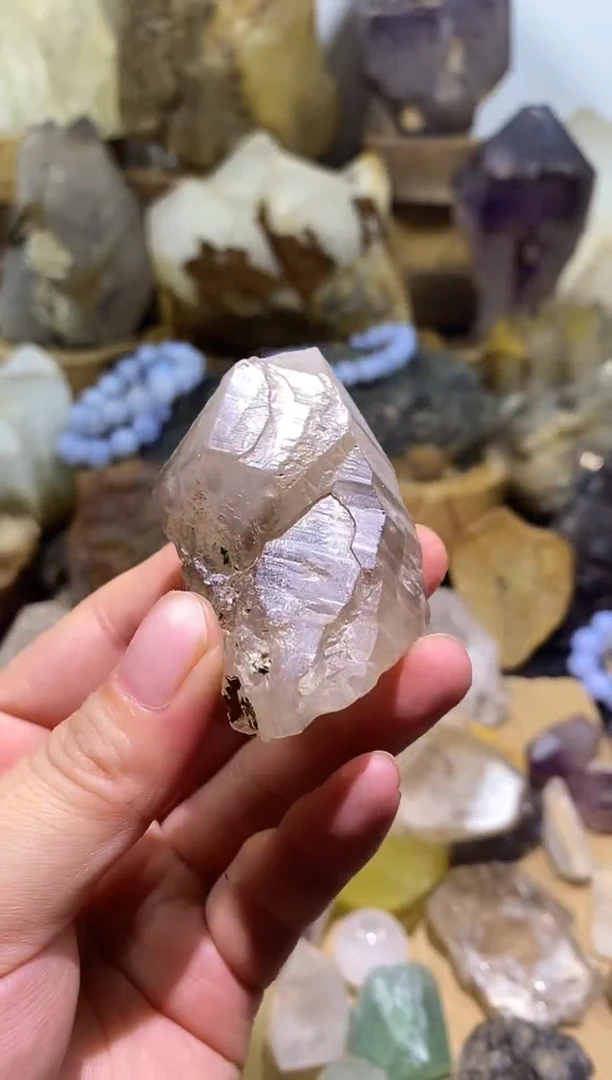 水晶珠宝半成品未镶嵌22号77g涅槃茶骸骨水晶+金泥