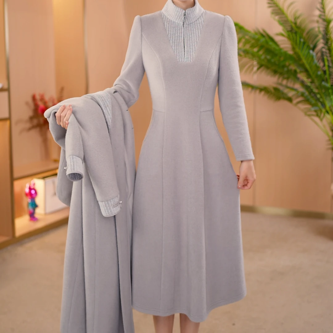 【宸紫女装】1112-1冬季时尚两件套连衣裙新款遮肚子显瘦洋气