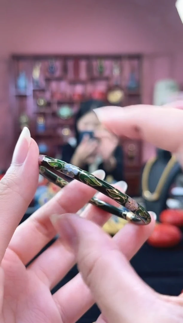 非遗 景泰蓝叮当开口镯 圈口54-59 绿