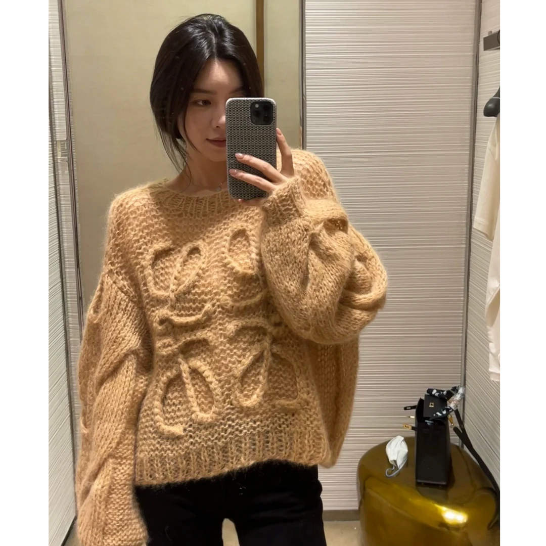 未使用 LOEWE/罗意威 镂空针织徽标长袖 粉色/S
