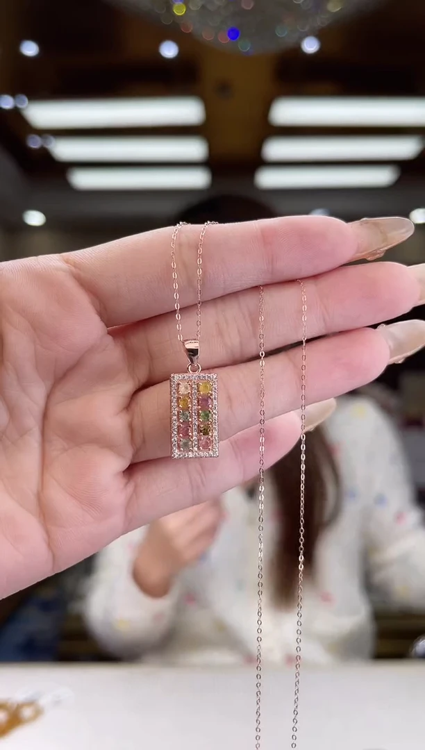 【闪购商品】碧玺/银S925镶嵌碧玺算盘银链吊坠多样性发货5