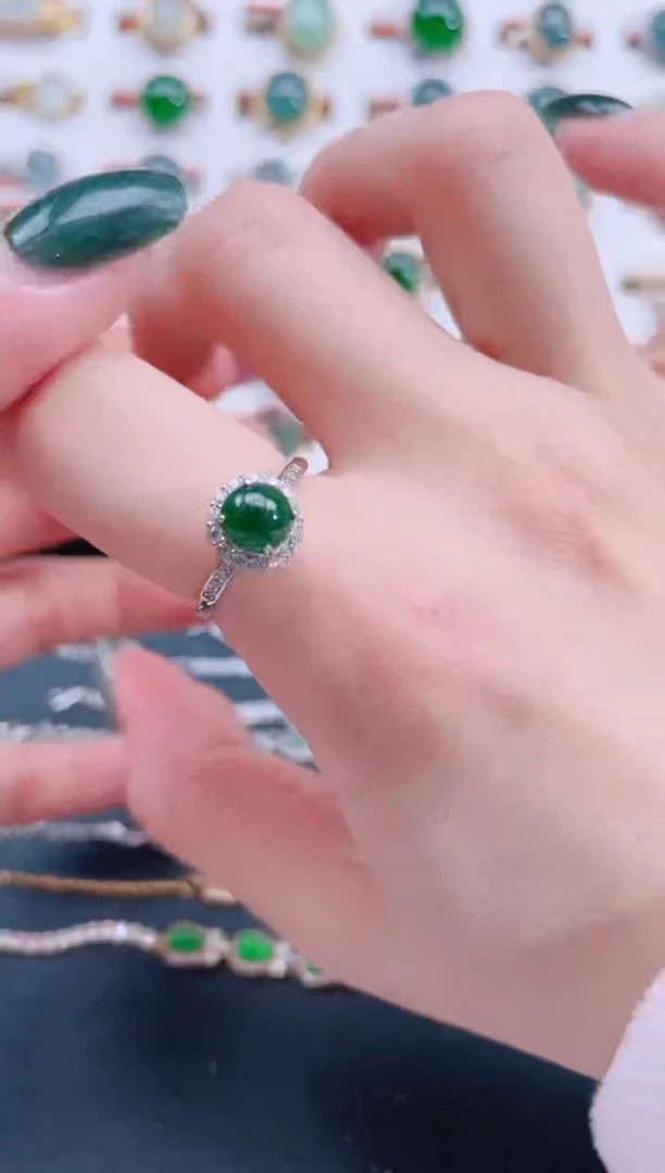 银S925镶嵌戒指翡翠天然翡翠