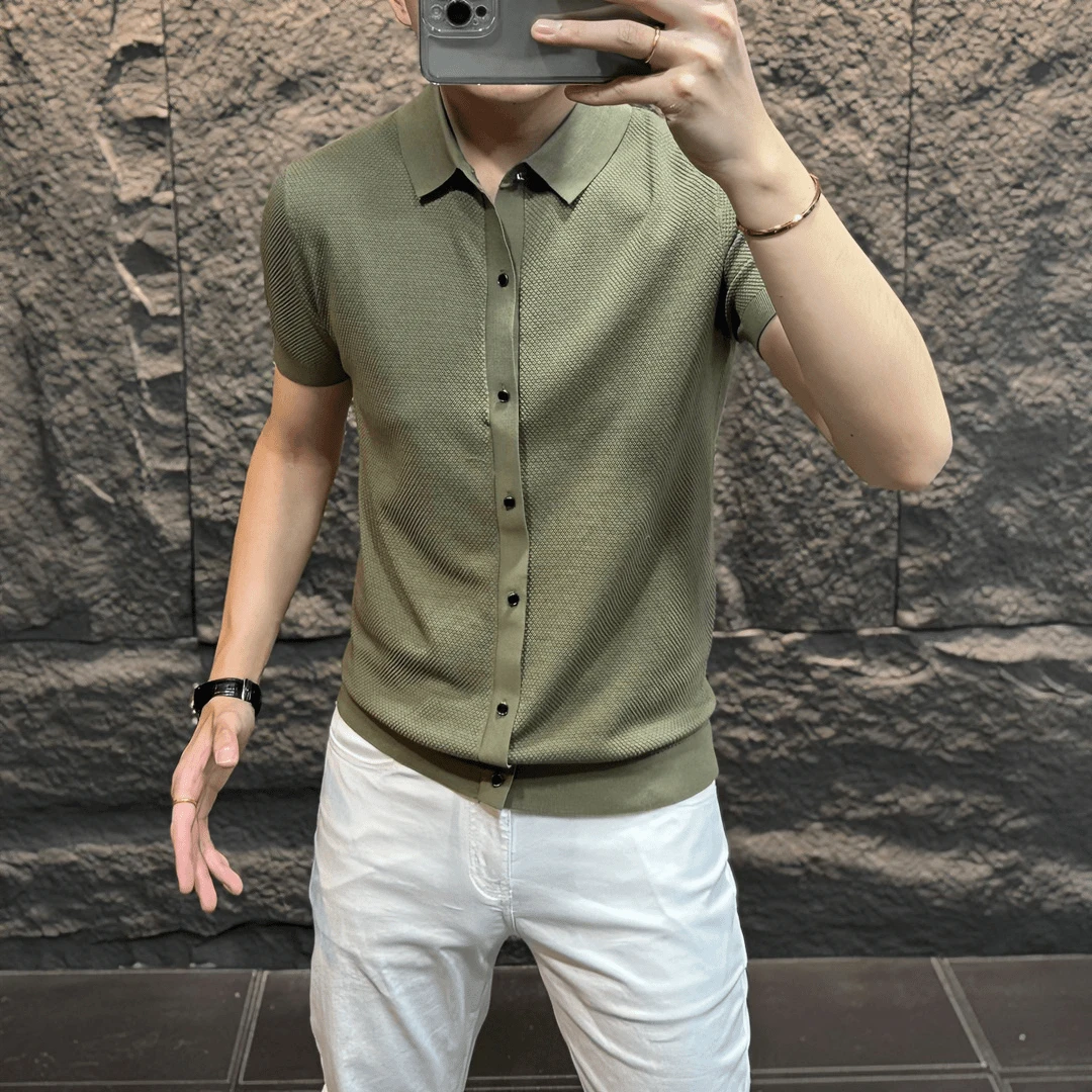 【高档轻奢】高级感男士早秋纯色夏季款男士时尚商务休闲短袖Polo衫