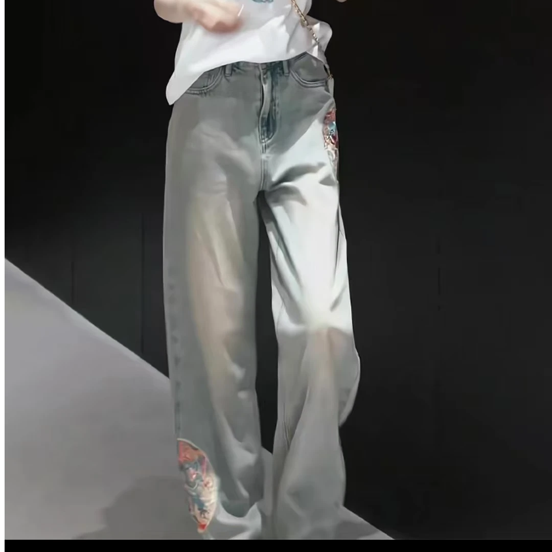 116-编号新款高腰显瘦韩式休闲潮流风设计感显瘦直筒牛仔裤2025