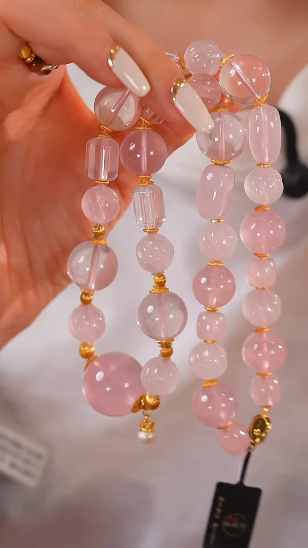 未镶嵌珠宝半成品水晶E1928 粉水晶 锁骨链