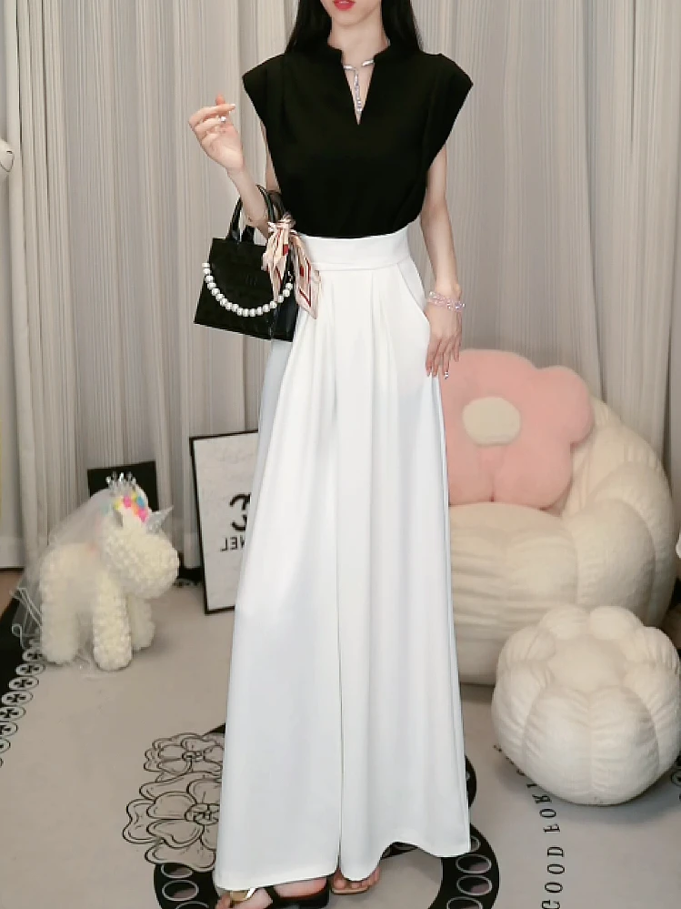 中性风时尚套装显瘦气质高腰休闲女神范减龄夏季上衣阔腿裤