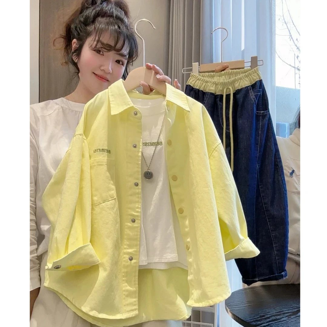 （芝士黄衬衣）超洋气刺绣韩版时尚休闲衬衣外套0655