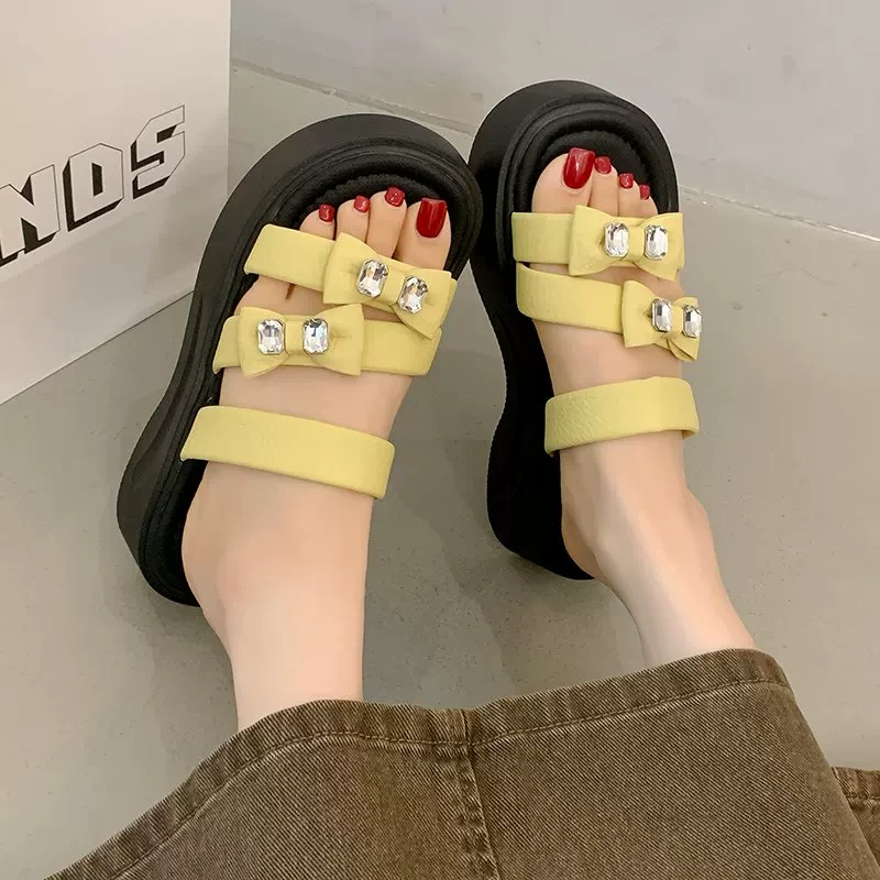 法式水钻蝴蝶结女夏外穿新款厚底绝美仙女风拖鞋K66-5