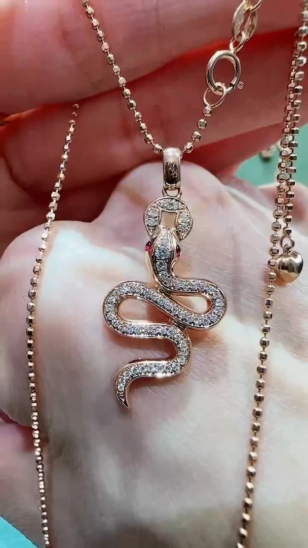 【闪购商品】天然钻石吊坠(不含链)18K金镶嵌18K金钻石蛇蛇吊坠