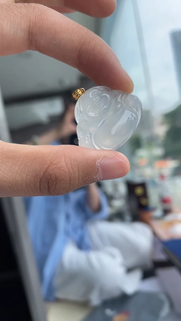 吊坠(不含链)18K金镶嵌翡翠天然缅甸A货翡翠