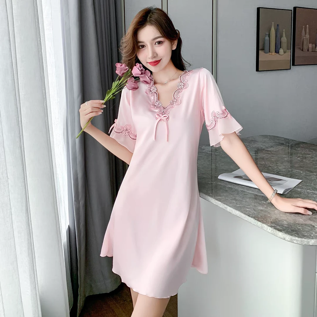 SYGJ-粉色低领超柔舒适睡衣
