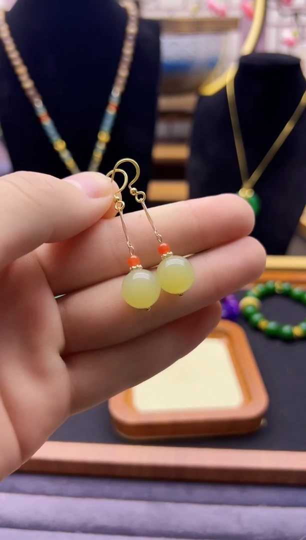 【闪购商品】和田玉耳饰14K金镶嵌E241