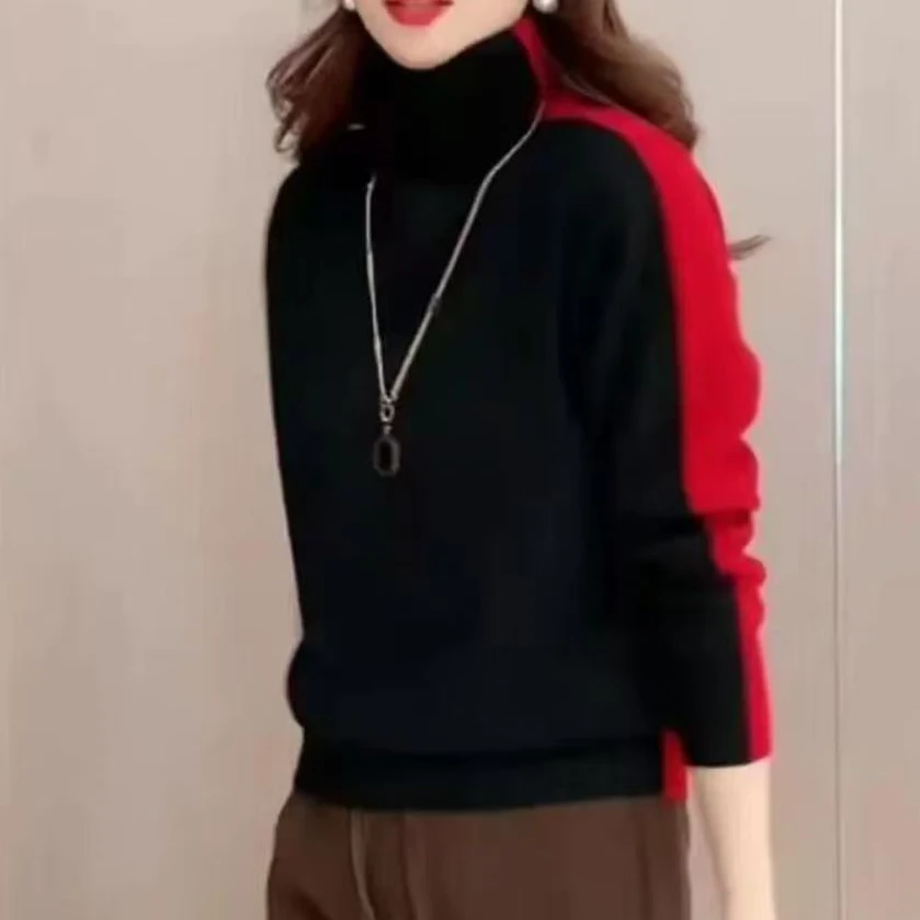 766.【红黑两面穿】秋冬两面穿时尚减龄高领针织长袖针织衫毛衣