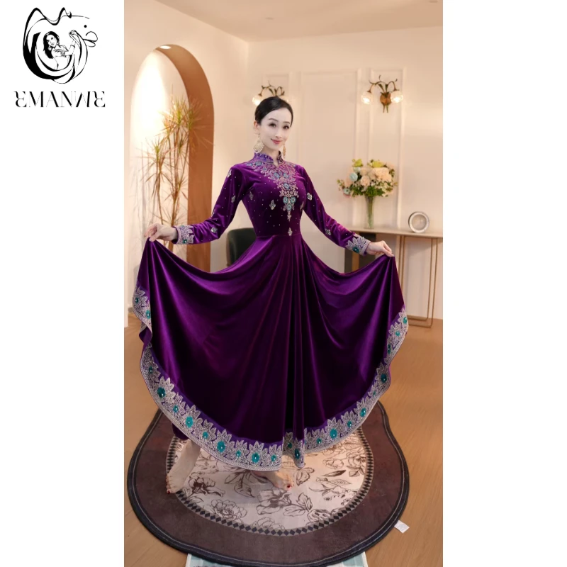 A25D13依曼之舞异域风情新款女装连衣裙新疆舞蹈服饰民族风珠绣