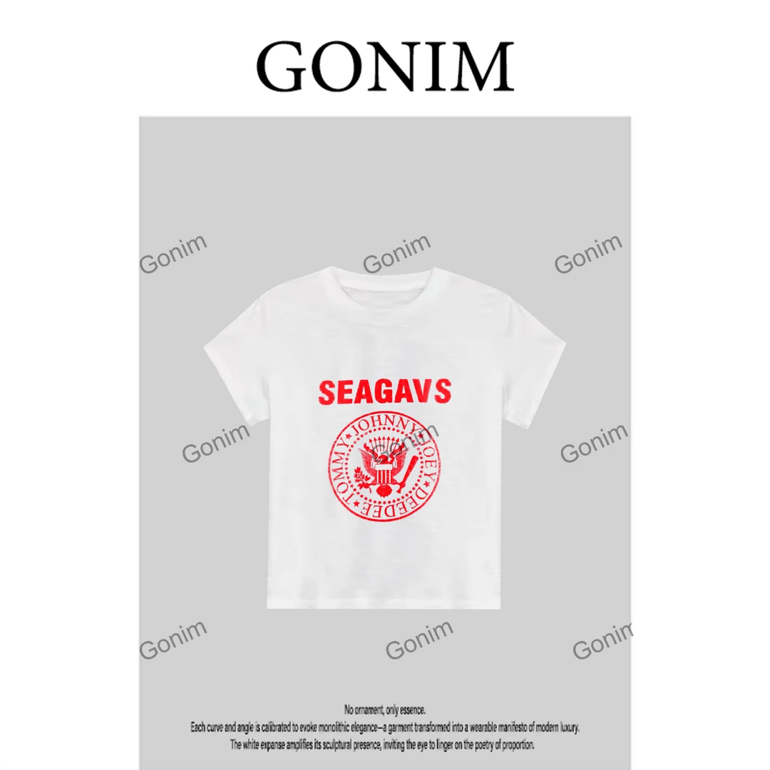 Gonim·"保卫骑士"2025早春款字母时尚百搭天丝印花短袖T恤女