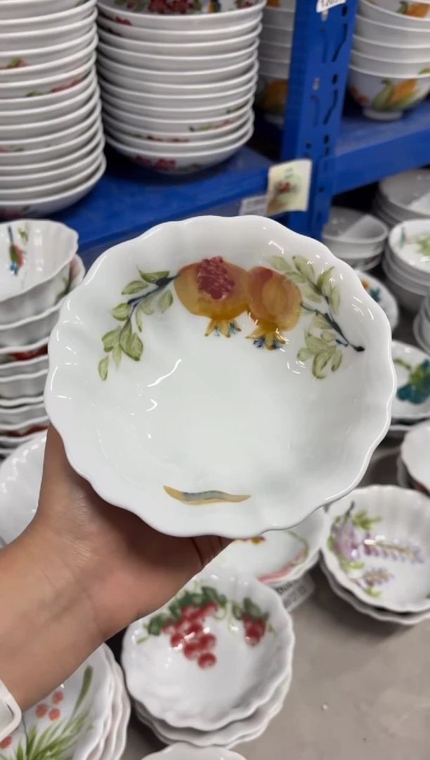 瓷片景德镇高温陶瓷食品级手绘釉中彩-花边碗