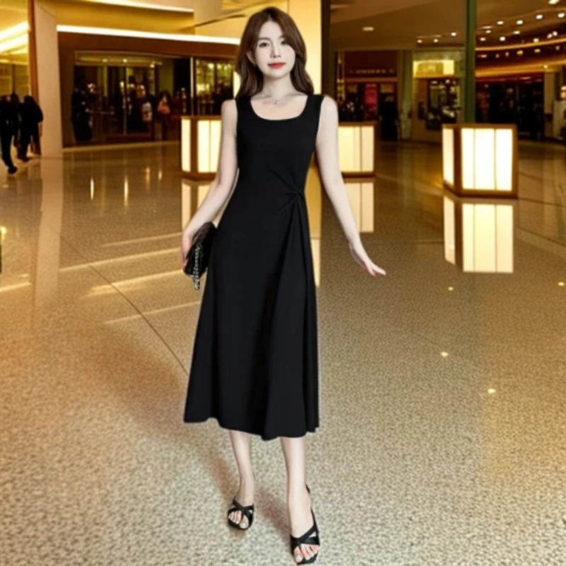 【正品】百搭时尚新款垂感长款女士高级感显瘦打底连衣裙-2522款