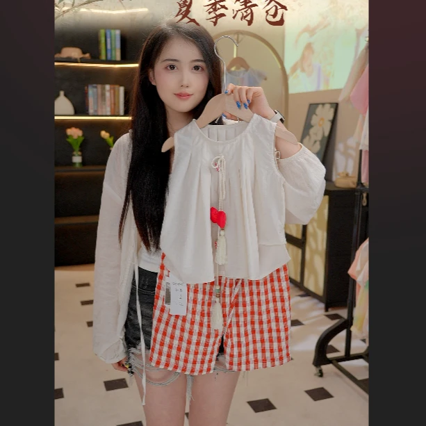 MOMOCO/夏季休闲风格卡通风女童套头长袖衬衫套装上衣77620580069