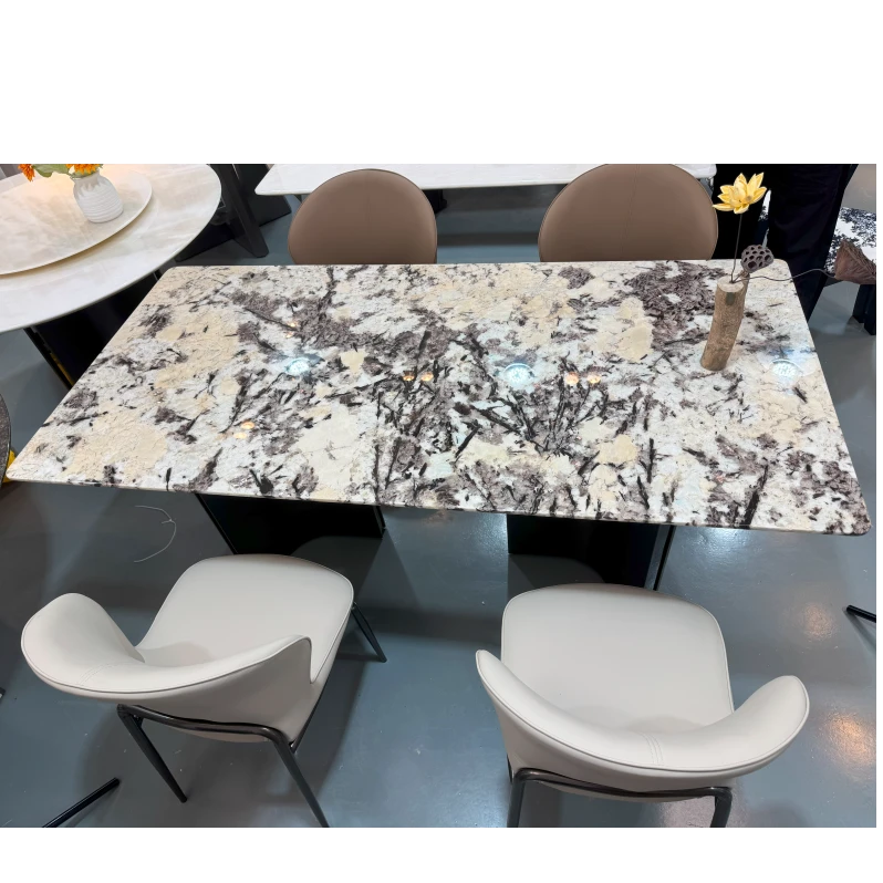 雪山兰天然大理石餐桌奢石长方形轻奢餐台客厅家用小户型高端别墅