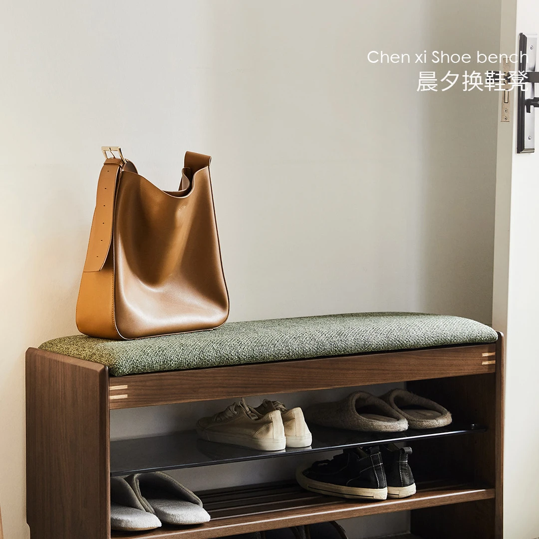 北美黑胡桃木换鞋凳实木家用门口入户可坐鞋柜北欧软包穿鞋凳