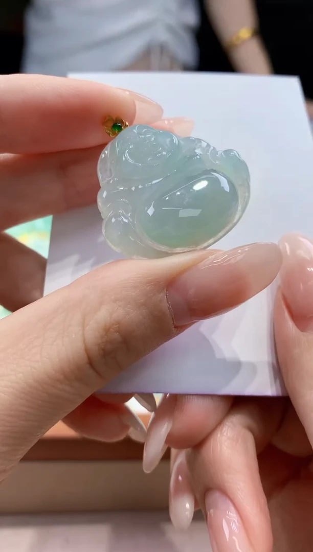 翡翠18K金镶嵌颈饰天然A货翡翠挂件
