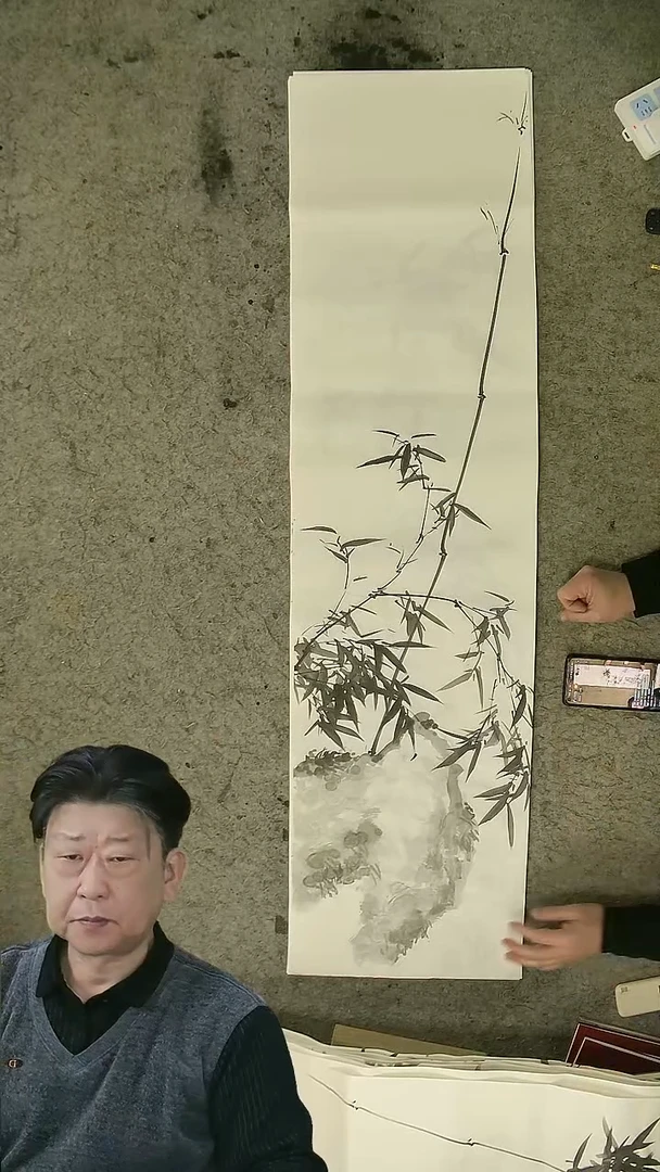国画四尺对开  墨竹条屏 34*138cm