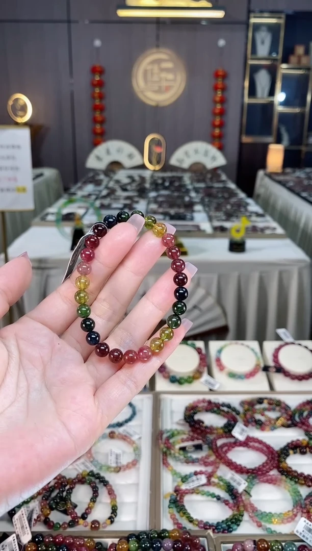 未镶嵌冰透体老矿碧玺彩虹单圈手串6mm+碧玺hon多样性发一条