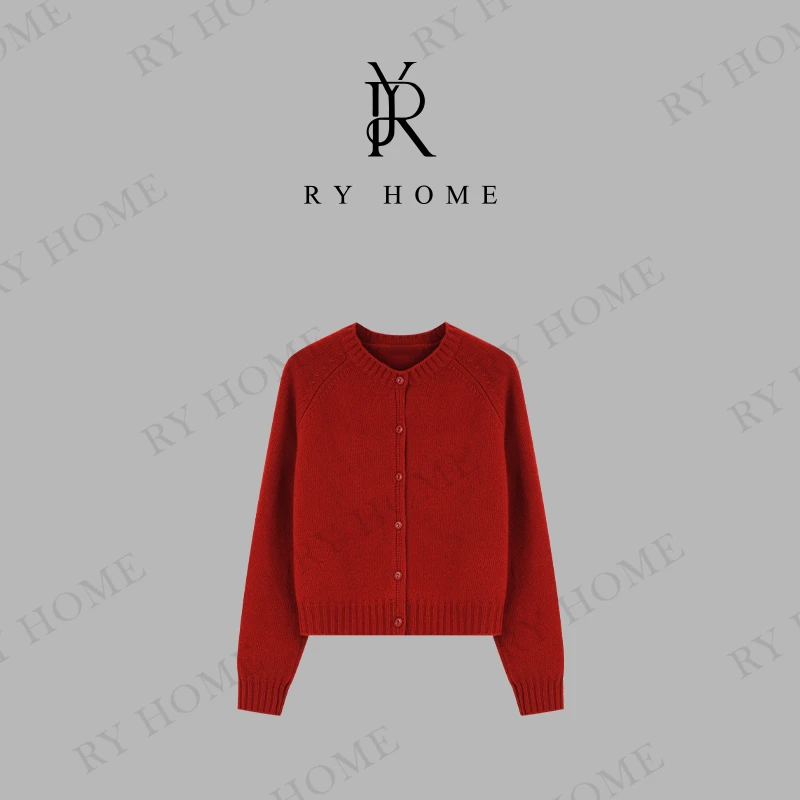 【容雨RYHOME】100绵羊毛~慵懒风圆领开衫毛衣243M2784