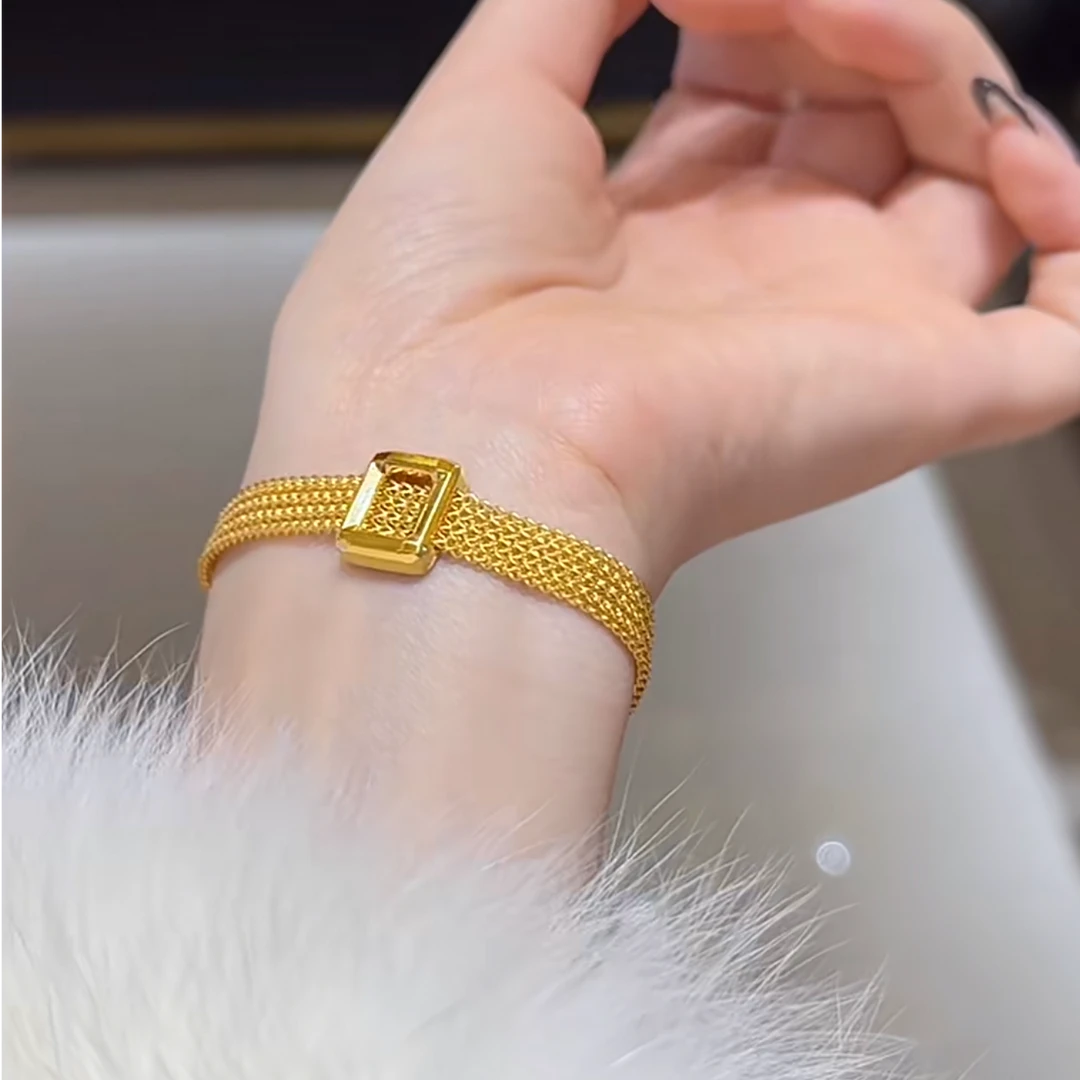 铜合金手链 复古轻奢方形宽版手链女轻奢气质高级感精致手饰
