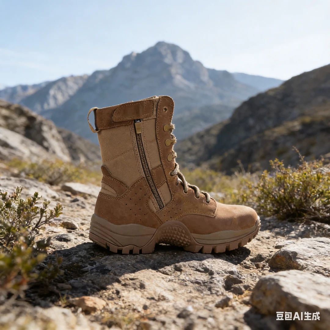 大虎棕色作战男女训靴耐磨侧拉链套式户外训练登山沙漠靴战术