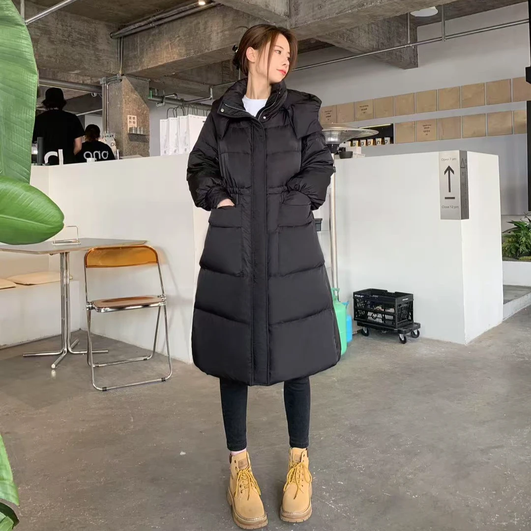 [叙拉] 503E 长款韩版宽松连帽鹅绒羽绒服