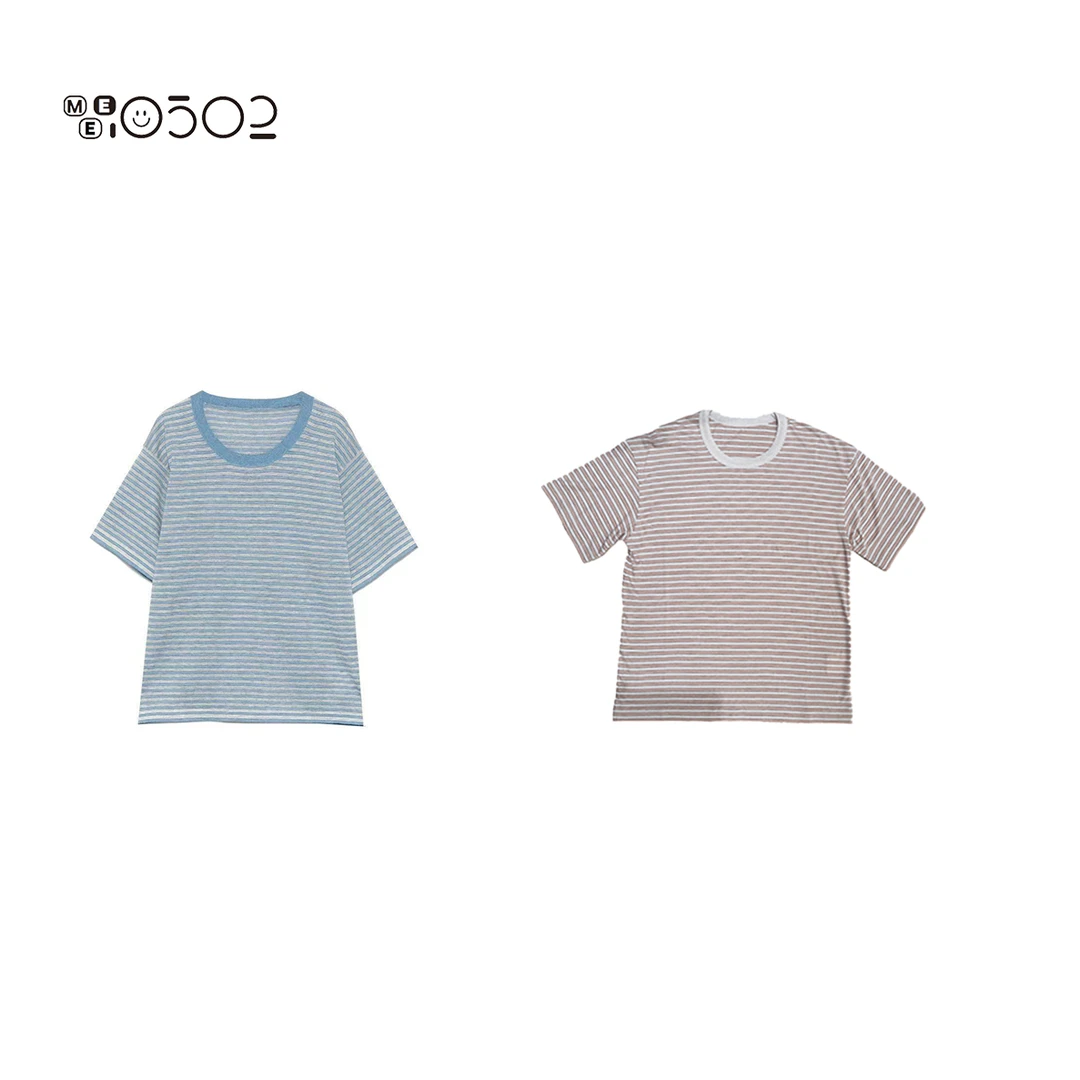 MEI0502  100棉色织落肩条纹短袖T  602203