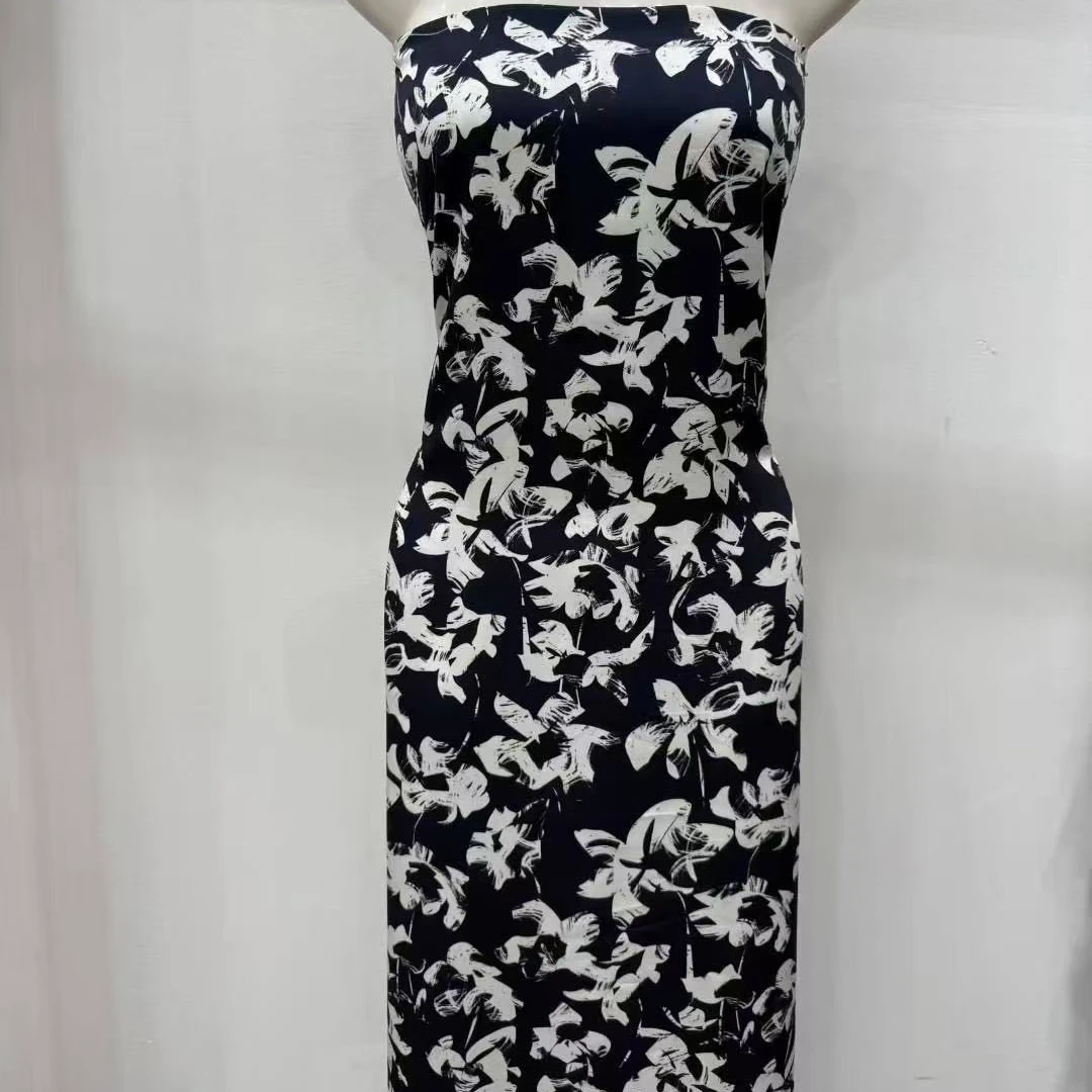 【小石】65支绫罗贡缎棉绸布料藏蓝抽象花（不支持7天无理由退换）