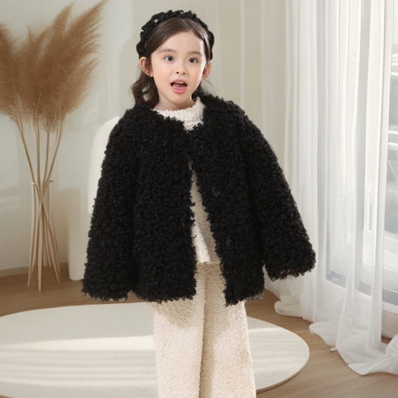 儿童仿羊卷毛秋冬外套加厚保暖女童环保毛毛大衣韩版洋气童装